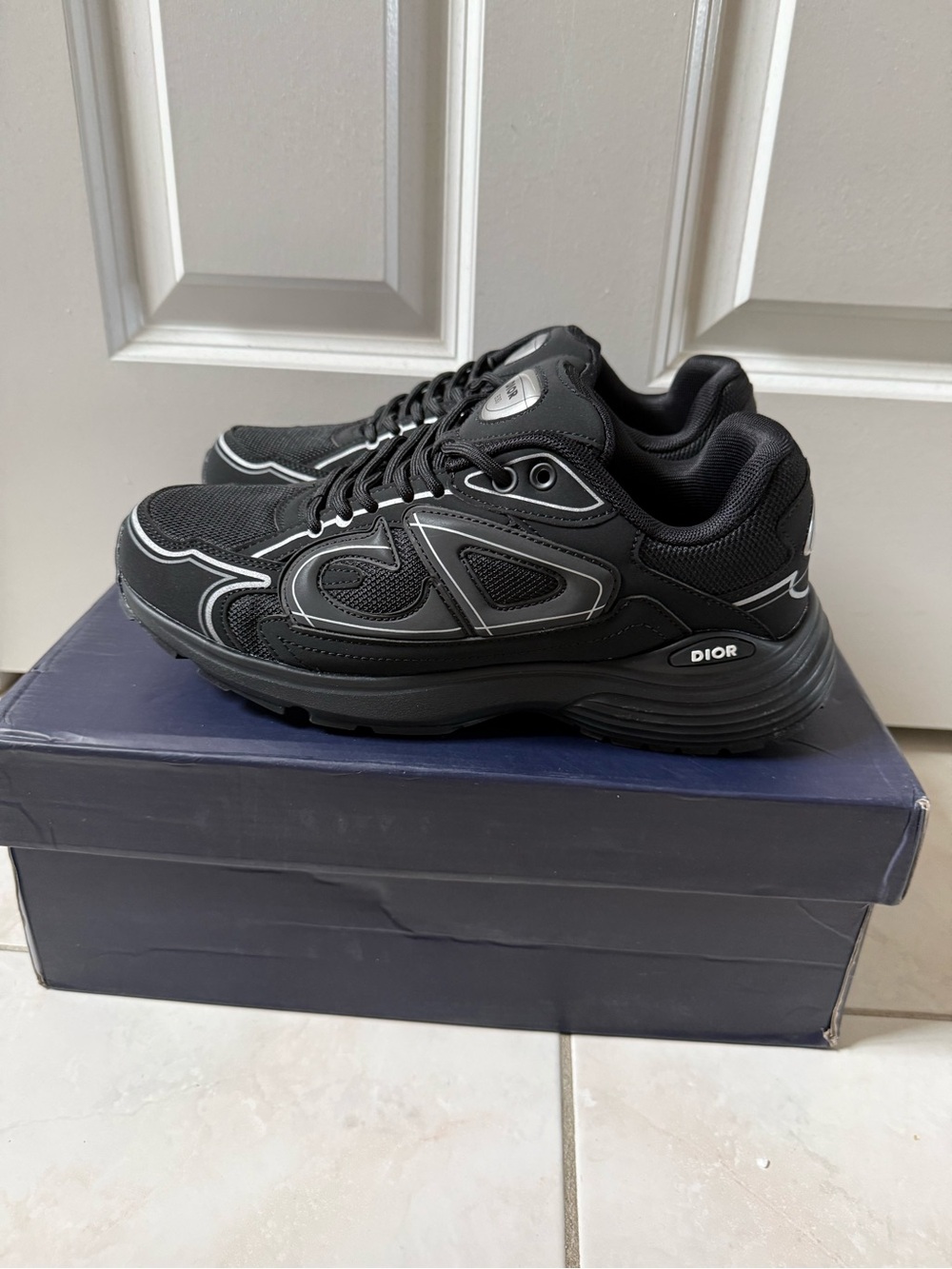 Dior Black & Silver Men's Mesh Leather Runner Sneakers